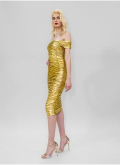 BITOLIA GALLERY Midi shiny Gold Stretch Dress  - Image 3