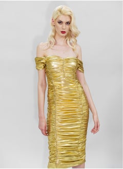 BITOLIA GALLERY Midi shiny Gold Stretch Dress  - Image 5