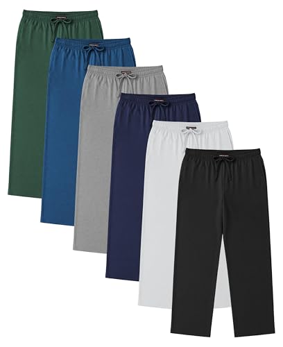 Andrew Scott Men's 6 Pack 100% Cotton Jersey Knit Yoga Lounge & Sleep Pajama Pants (6 Pack - Navy/Black/Royal/Hunter/White/Grey, Medium) - Image 2