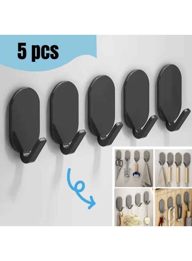 5pcs Gray Elliptical Punch Free Traceless Hooks Adhesive For Kitchen Bathroom Keys - Image 2