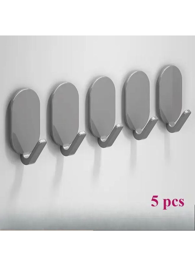 5pcs Gray Elliptical Punch Free Traceless Hooks Adhesive For Kitchen Bathroom Keys - Image 1