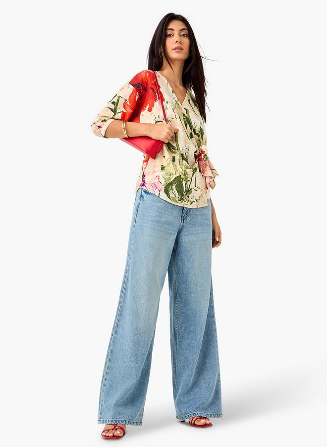 ايكونيك توب ملفوف بطبعة زهور أيقونية مع رباط - Image 2