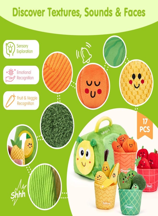هاهالاند ألعاب هاهالاند مونتيسوري للأطفال من عمر سنة واحدة - ألعاب أطفال حسية لفرز الألوان والفواكه والخضروات من عمر 6 إلى 12 شهرًا، 17 قطعة من طعام اللعب المحشو مع حقيبة تخزين على شكل يرقة، هدايا تعليمية للأطفال - Image 4