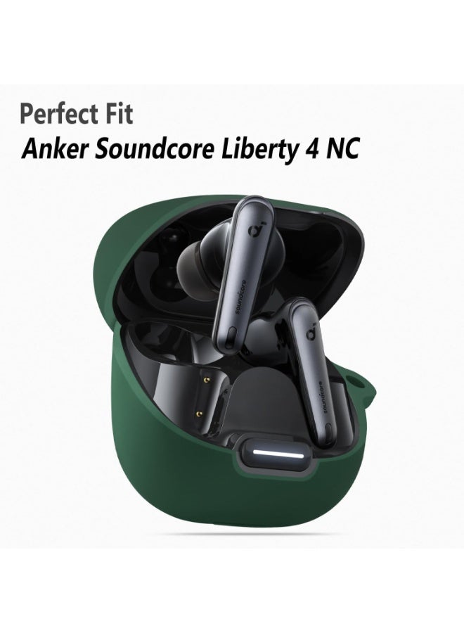 Silicone Case for Anker Soundcore Liberty 4 NC, Soft Shockproof Protective Cover with Carabiner, Anti-Scratch Dustproof Skin Compatible with Soundcore Liberty 4 NC Wireless Earbuds – Emerald Green - Image 2