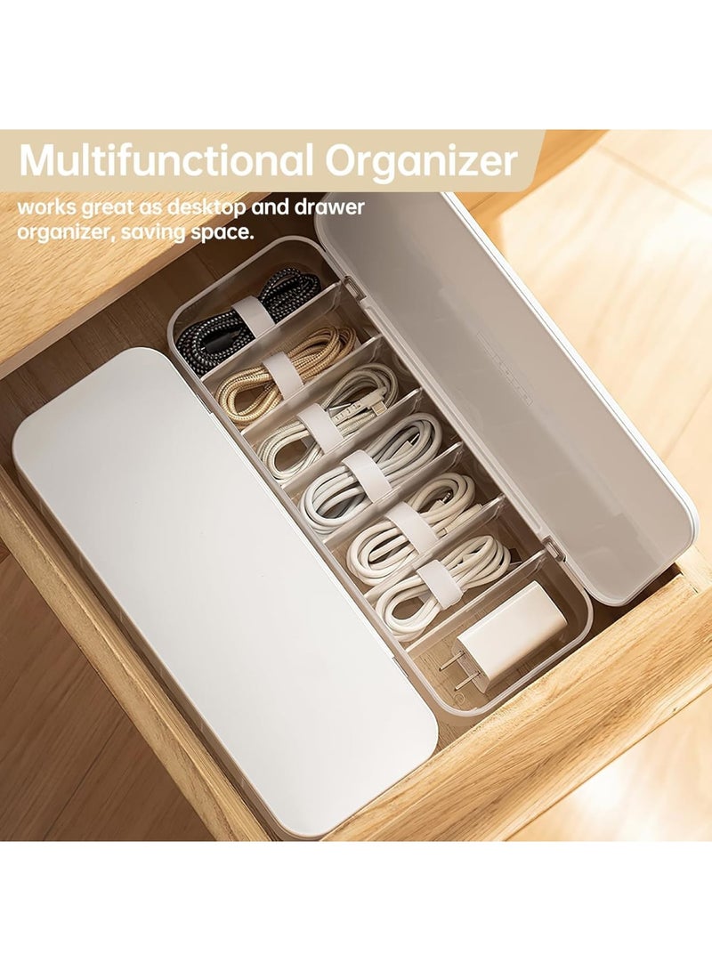 Cobest Cable Organizer Storage Box, 2 Pcs Desktop Cable Management Box with 14 Wire Ties, Cable Management Box with Lid, Desk Accessories Storage, Power Cord Organizer for Office, Home, White - Image 2