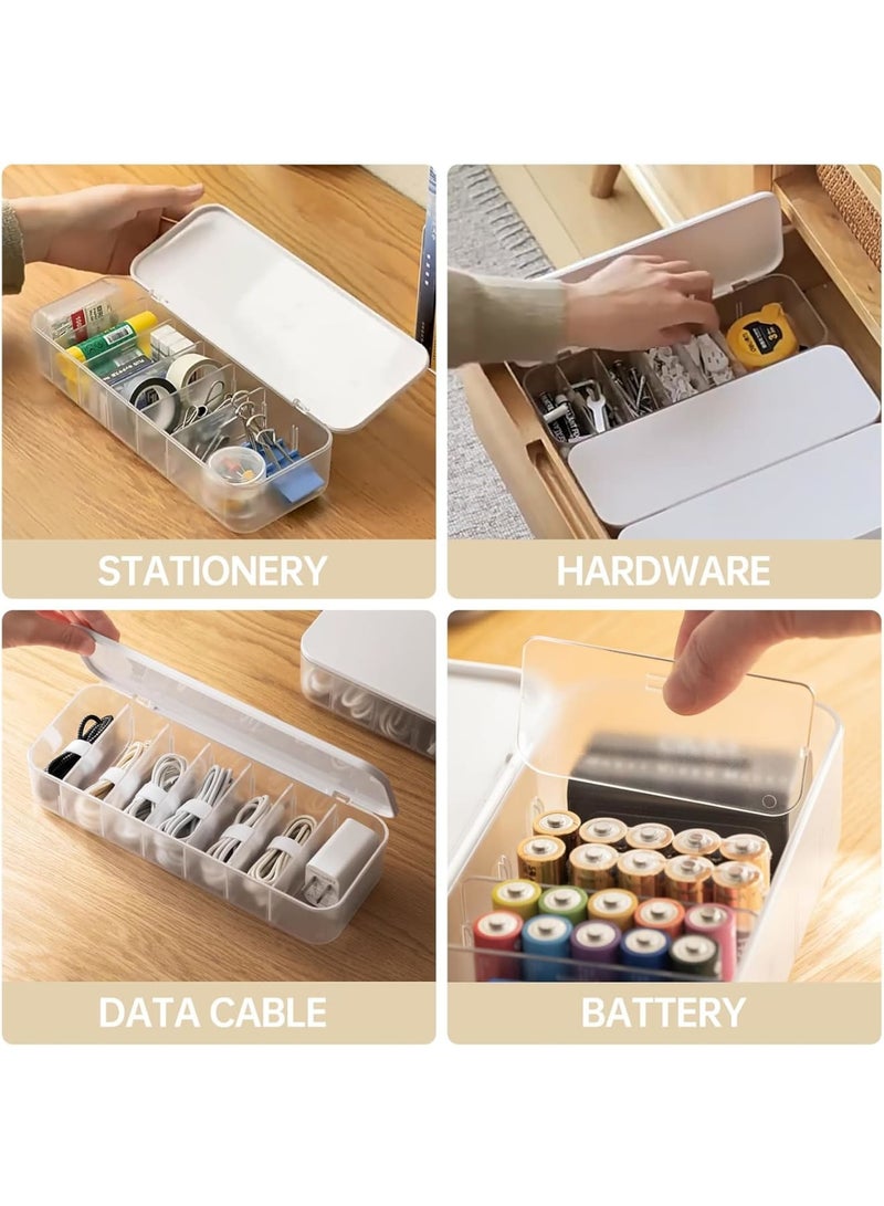 Cobest Cable Organizer Storage Box, 2 Pcs Desktop Cable Management Box with 14 Wire Ties, Cable Management Box with Lid, Desk Accessories Storage, Power Cord Organizer for Office, Home, White - Image 4