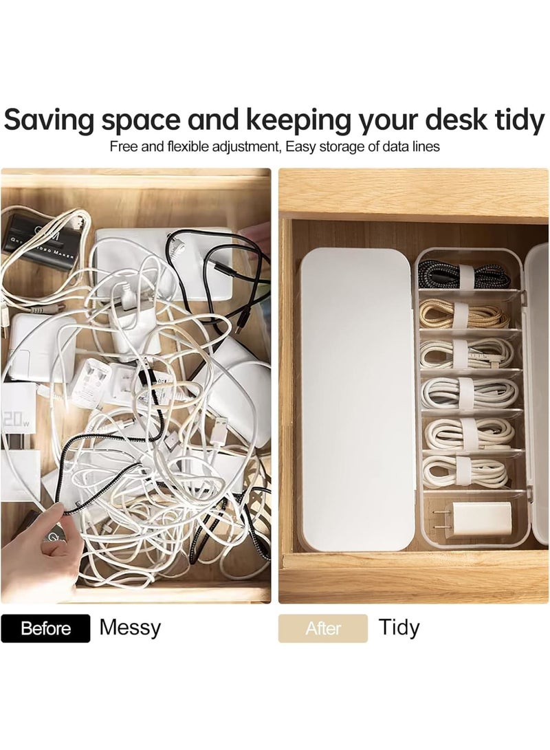 Cobest Cable Organizer Storage Box, 2 Pcs Desktop Cable Management Box with 14 Wire Ties, Cable Management Box with Lid, Desk Accessories Storage, Power Cord Organizer for Office, Home, White - Image 3