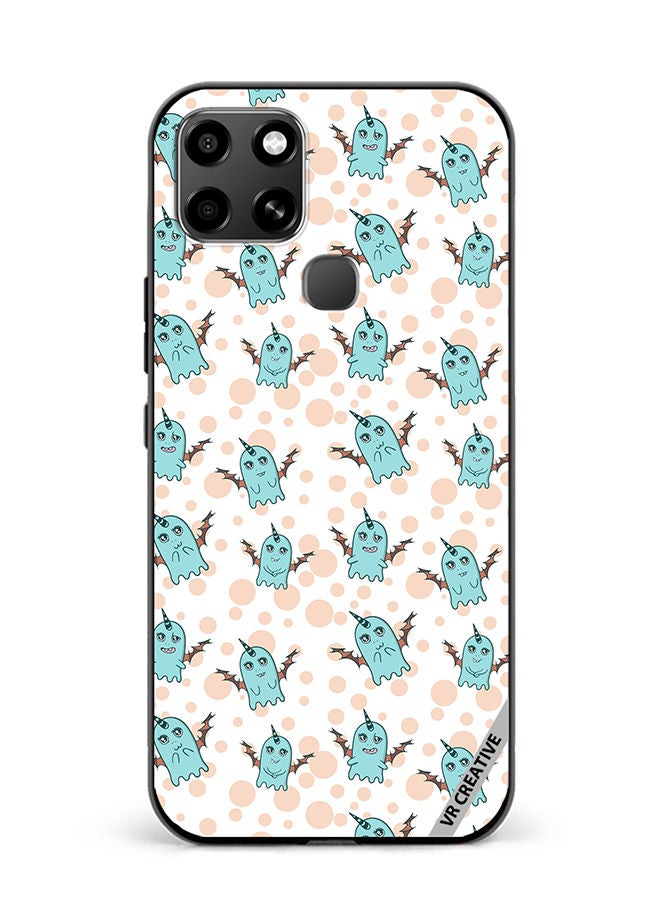 VR CREATIVE Protective Case Cover For Infinix Smart 6 White Background, Pattern Cute Blue Monsters, Emotions Stickers Design Multicolour - Image 1