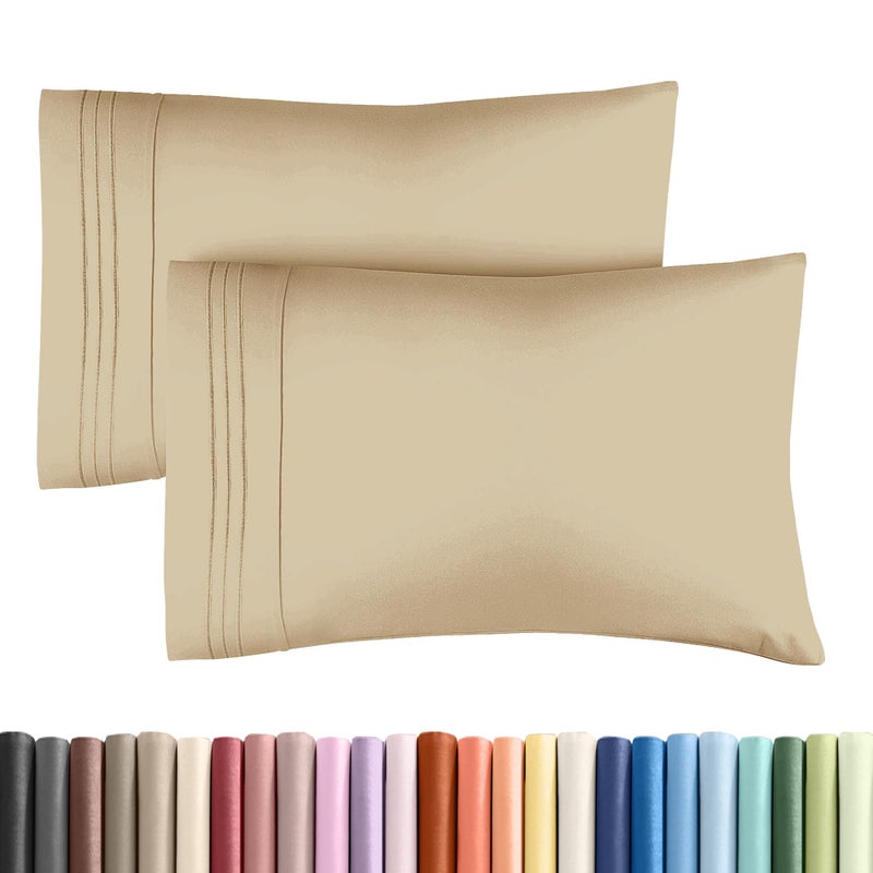 CGK Unlimited King Pillow Cases Set of 2  Ultra Soft Hotel Quality Pillowcase Covers  Luxury Comfy Cozy Bedding for Women Men Kids  Teens  Machine Washable Pillow Protectors  2 Pieces Set  King Size Beige 