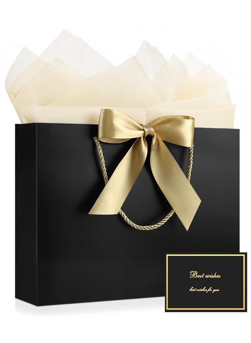 LKTOCAFT 10PCS Black Large  Gift Bags,  Paper Bags with Ribbon,  Greeting Cards and Tissue Paper, Portable Party Bags with Handles, Birthday Gift Bags, Present Bags for Wedding Party,  Party Supplies - Image 1