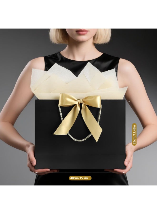 LKTOCAFT 10PCS Black Large  Gift Bags,  Paper Bags with Ribbon,  Greeting Cards and Tissue Paper, Portable Party Bags with Handles, Birthday Gift Bags, Present Bags for Wedding Party,  Party Supplies - Image 2