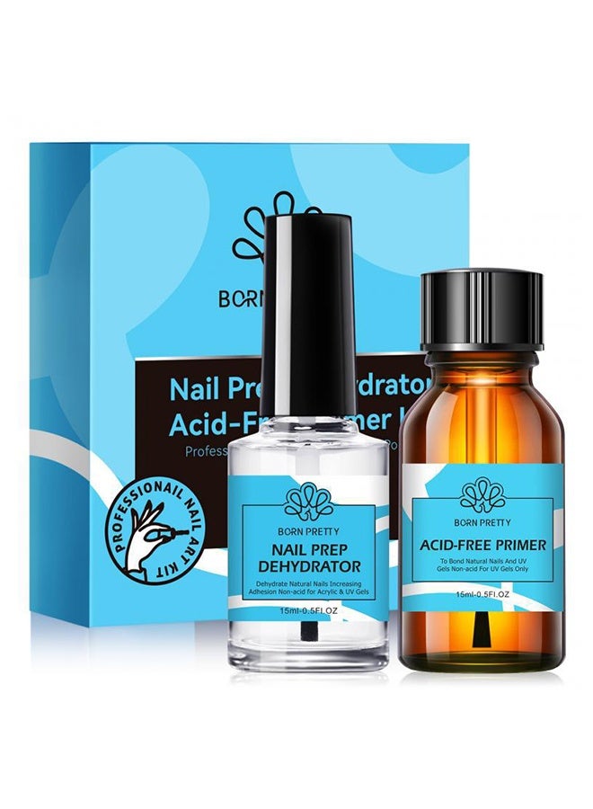 Born Pretty Nail Prep Dehydrator Acid-Free Primer Kit, Professional Grade Adhesion Enhancer for Acrylic Nails, UV Gel Nails & Natural Nail Beds - Image 1