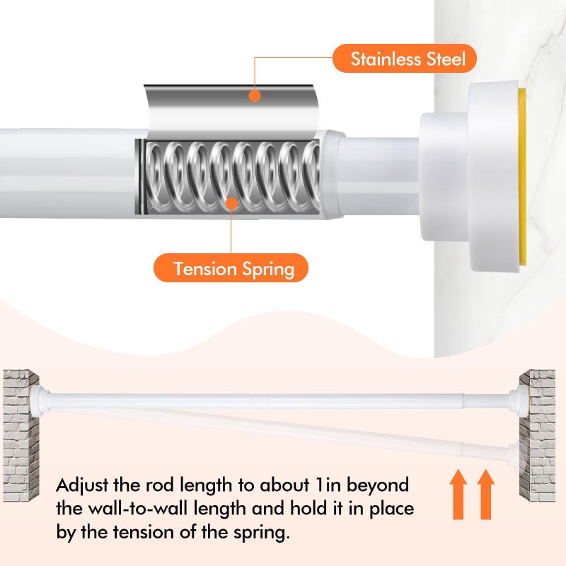 Brunttype Shower Curtain Rod 31-80 in Adjustable Curtain Rod No Drilling Tension Shower Rod Stainless Steel for Bathroom Room Divider, White - Image 5