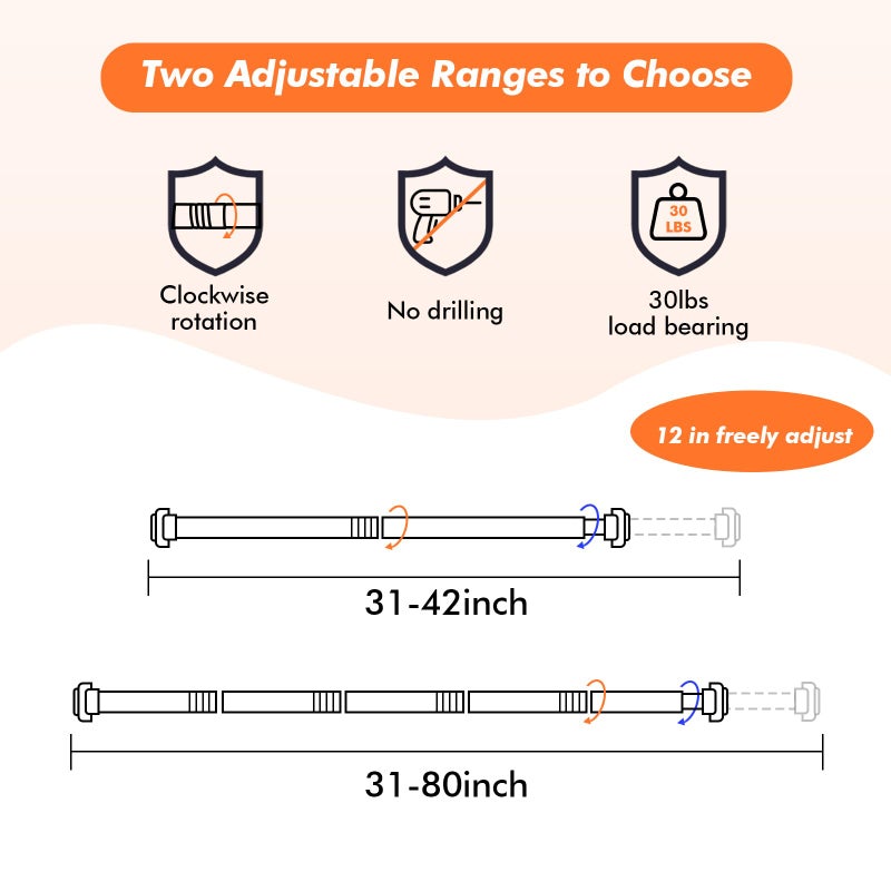 Brunttype Shower Curtain Rod 31-80 in Adjustable Curtain Rod No Drilling Tension Shower Rod Stainless Steel for Bathroom Room Divider, White - Image 4