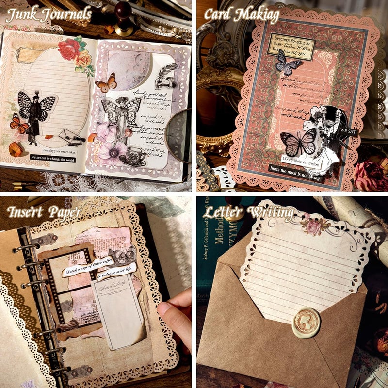 Climberty ® 30 Sheet Vintage Scrapbooking Papers Fancy Journaling Papers Letter Papers, Cutout Lace Edge Decorative Paper Sheets for Writing, DIY Crafts, Collage, & Card Making, 125x175mm - Image 5