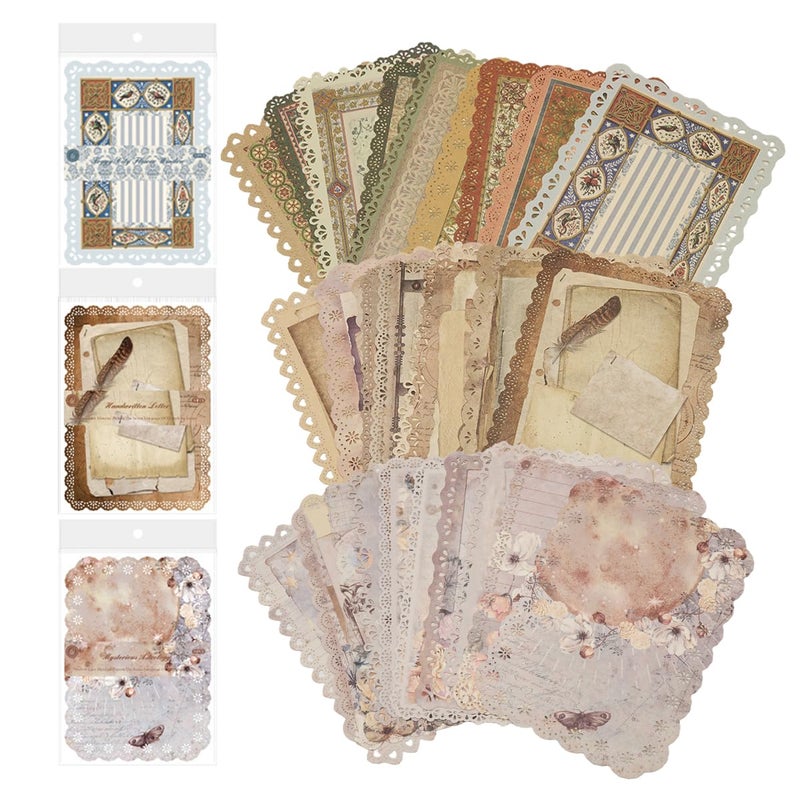 Climberty ® 30 Sheet Vintage Scrapbooking Papers Fancy Journaling Papers Letter Papers, Cutout Lace Edge Decorative Paper Sheets for Writing, DIY Crafts, Collage, & Card Making, 125x175mm - Image 1
