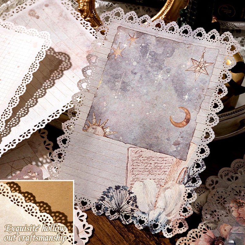 Climberty ® 30 Sheet Vintage Scrapbooking Papers Fancy Journaling Papers Letter Papers, Cutout Lace Edge Decorative Paper Sheets for Writing, DIY Crafts, Collage, & Card Making, 125x175mm - Image 3
