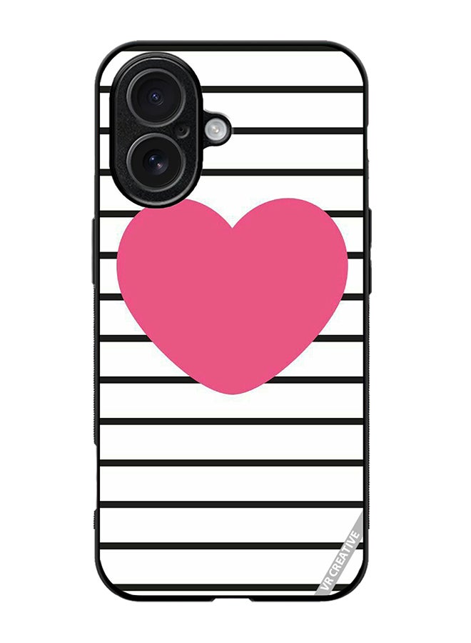 Protective Case Cover For Apple iPhone 17 Pink Heart Stripes Design Multicolour