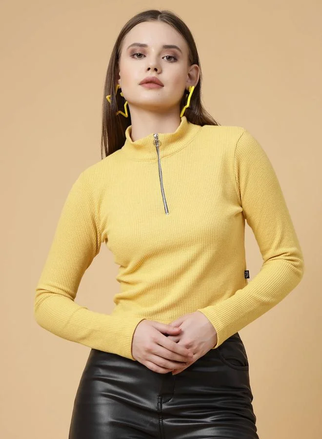 Take Two Yellow Waffle Knit Top By Rigo