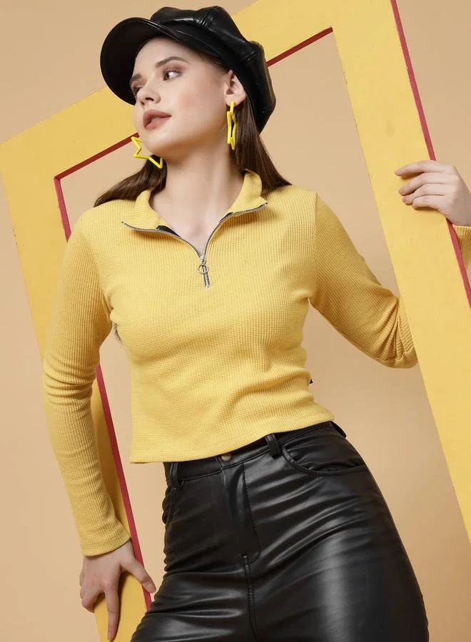 Take Two Yellow Waffle Knit Top By Rigo