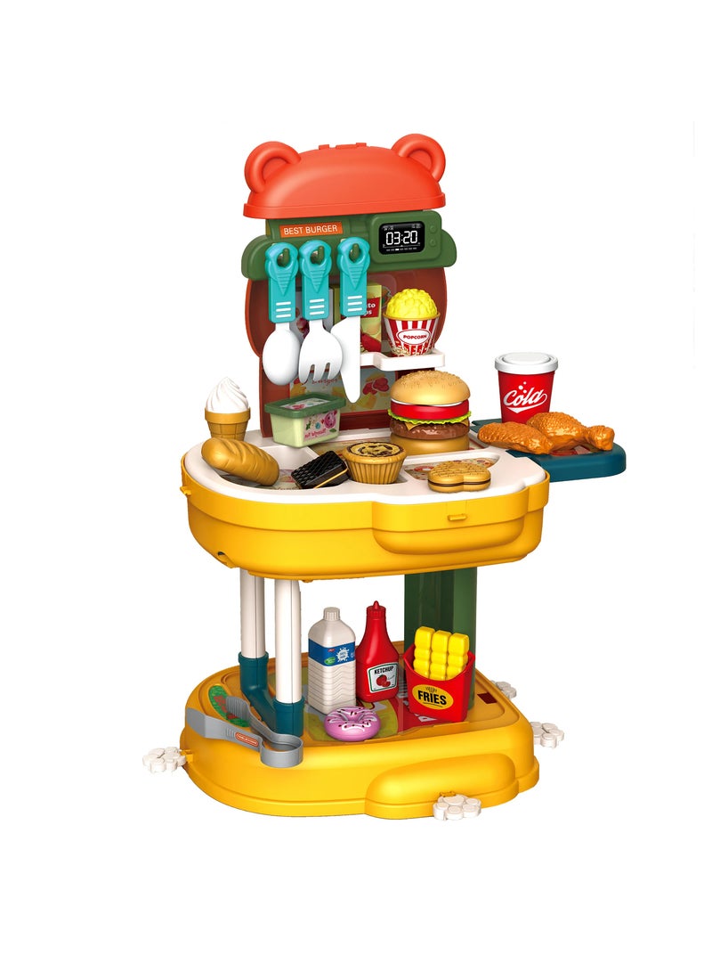 Hong Chuan Sheng Toys New Kitchen Pretend Play Toys Backpack Trolley Case 3 in 1 Hamburg 36pcs Set Kitchen Play Set Cooking Toys - Image 1