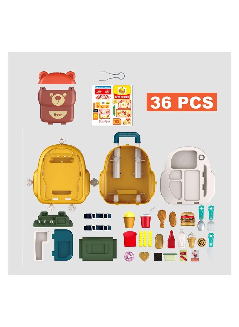 Hong Chuan Sheng Toys New Kitchen Pretend Play Toys Backpack Trolley Case 3 in 1 Hamburg 36pcs Set Kitchen Play Set Cooking Toys - Image 4