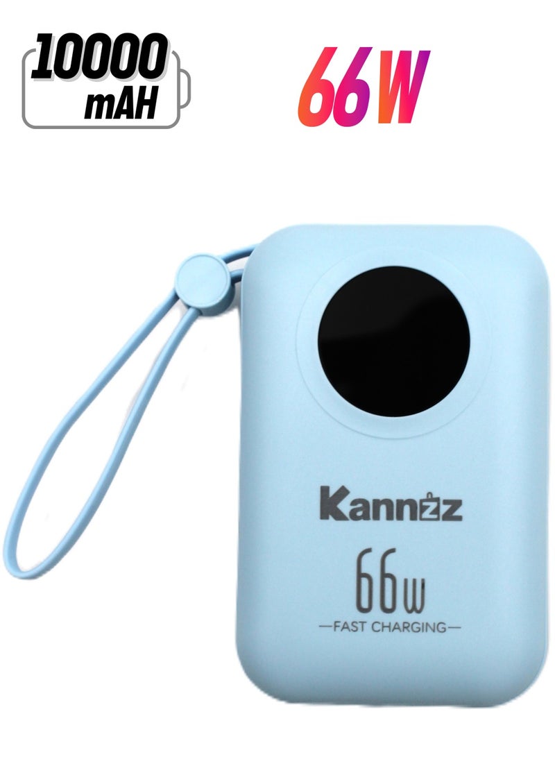 Kannzz Mini Power Bank: 66W Quick Charging, Digital Display, Built-in Cable, 10000mAh Capacity - Image 1