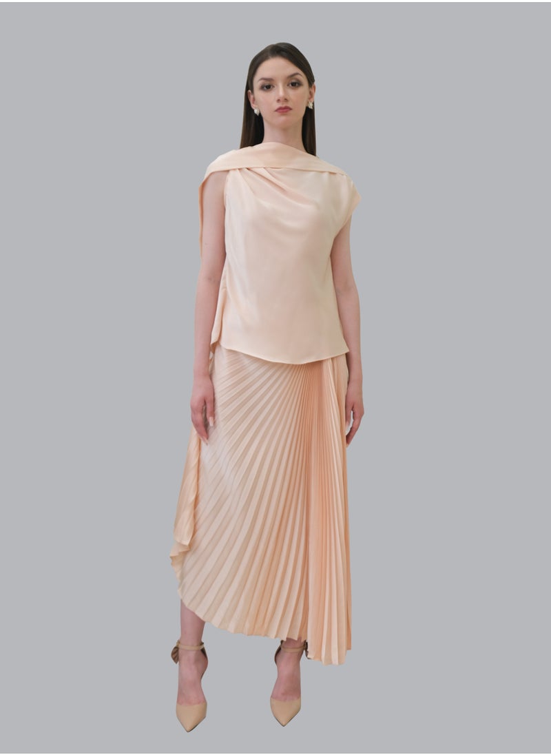 ماركة غير محددة تنورة ميدي مطوية من الساتان البرونزي  - Image 1