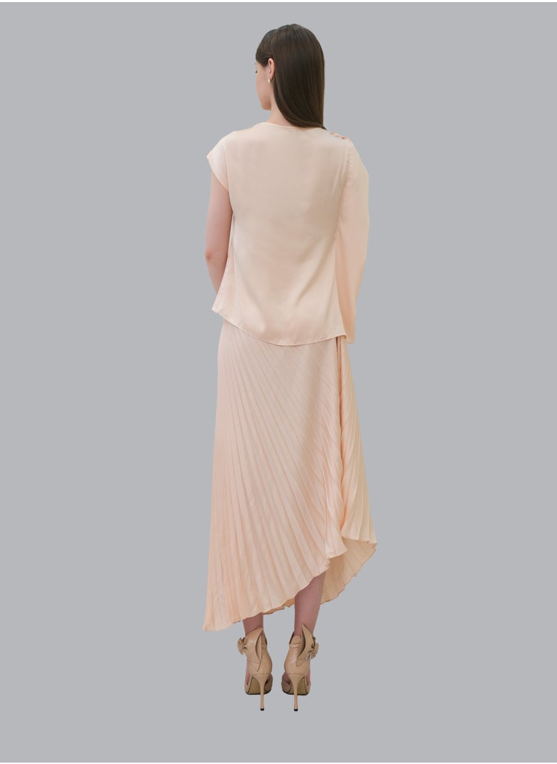 ماركة غير محددة تنورة ميدي مطوية من الساتان البرونزي  - Image 2