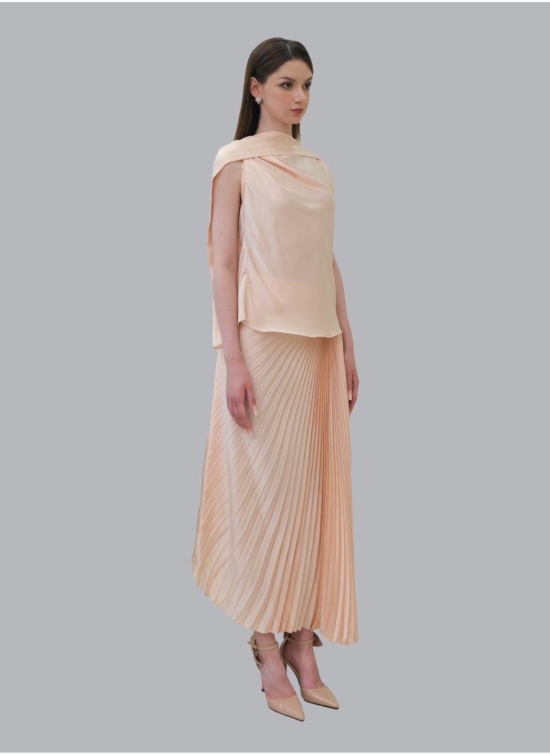 ماركة غير محددة تنورة ميدي مطوية من الساتان البرونزي  - Image 3