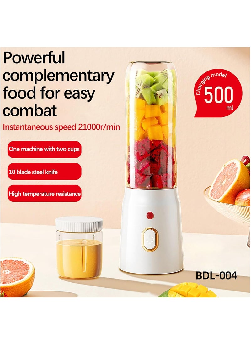 MileMelo Portable Juicer Blender, 2 Travel Juice Cups Food Mixing Machince with Updated 10 Blades with Powerful Motor 21000r/min Rotation Speed, 19Oz Bottle (White)  - Image 2