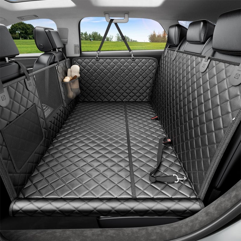 REEVAA Dog Car Seat Cover for Back Seat, Hard Bottom Dog Hammock, Pet Bed Extender for 2-4 Large/Medium Dogs, Waterproof Seat Protector, Universal L Size Fits for SUV Medium Truck, Black - Image 1