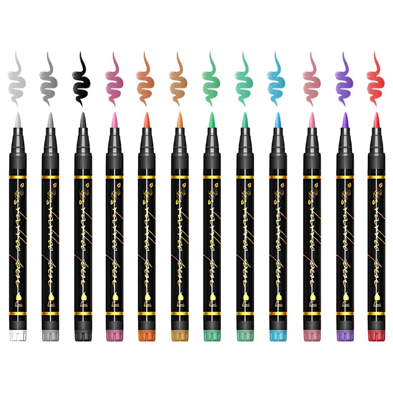 atydkug Temporary Tattoo Markers for Skin, 12 Metal Body Markers + 169 Large Tattoo Stencils for Teens Adults, Flexible Brush Tip, Bright Colors, Cosmetic-Grade Tattoo Ink, DIY Body Art Painting for Women Men - Image 2