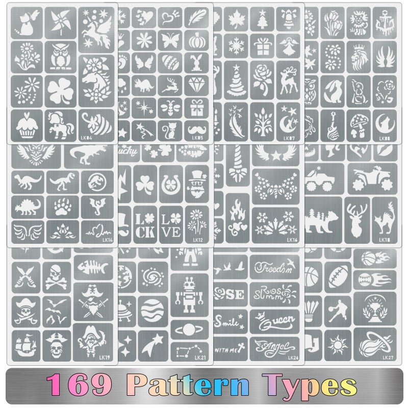 atydkug Temporary Tattoo Markers for Skin, 12 Metal Body Markers + 169 Large Tattoo Stencils for Teens Adults, Flexible Brush Tip, Bright Colors, Cosmetic-Grade Tattoo Ink, DIY Body Art Painting for Women Men - Image 4