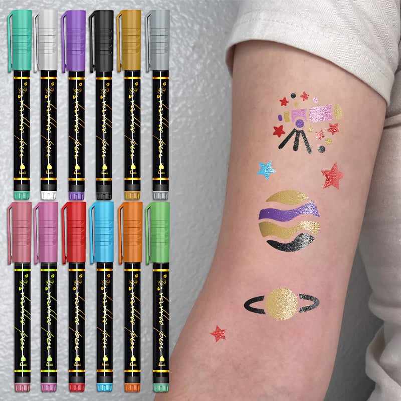 atydkug Temporary Tattoo Markers for Skin, 12 Metal Body Markers + 169 Large Tattoo Stencils for Teens Adults, Flexible Brush Tip, Bright Colors, Cosmetic-Grade Tattoo Ink, DIY Body Art Painting for Women Men - Image 5