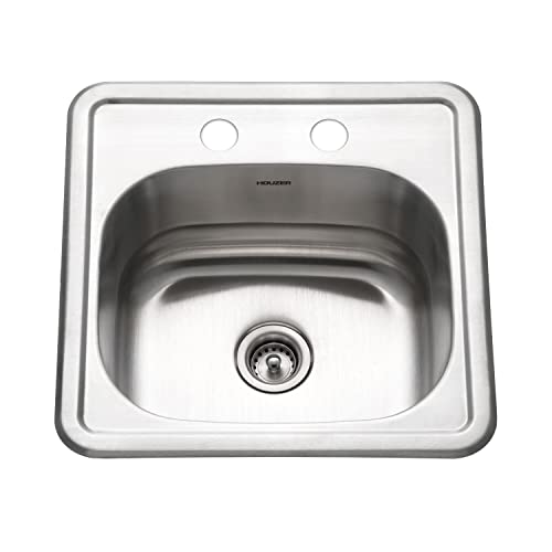 Houzer Hospitality Stainless Steel Bar & Prep Sink: 15 Inch Drop-In Topmount 2-Hole Sink for Bar & Kitchen, Durable & Versatile, Essential for Home & Apartment: 1515-6BS-1 - Image 1