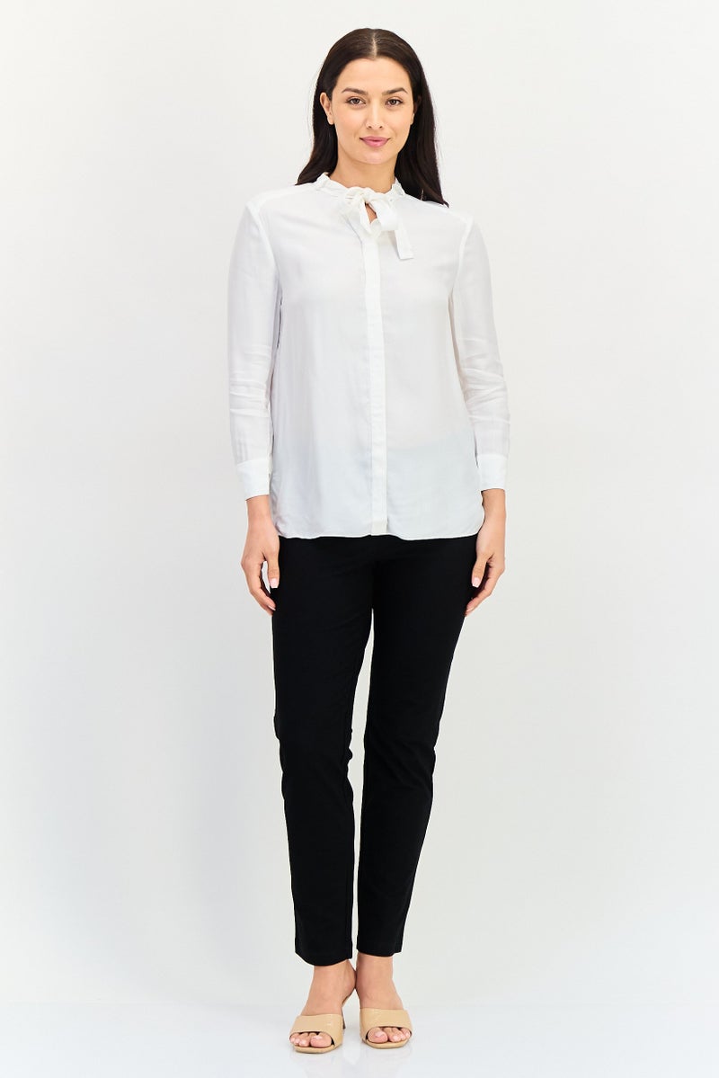 VERO MODA قميص نسائي بأكمام طويلة ورقبة مربوطة، أبيض - Image 2