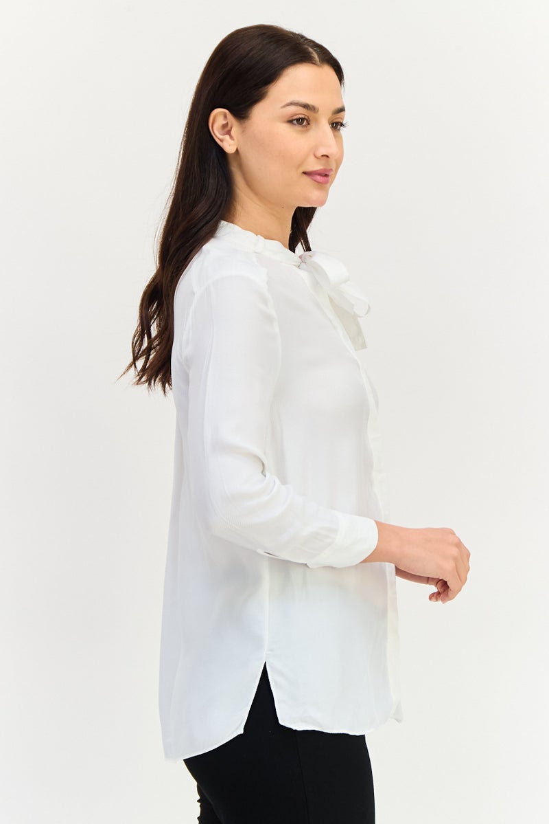 VERO MODA قميص نسائي بأكمام طويلة ورقبة مربوطة، أبيض - Image 3