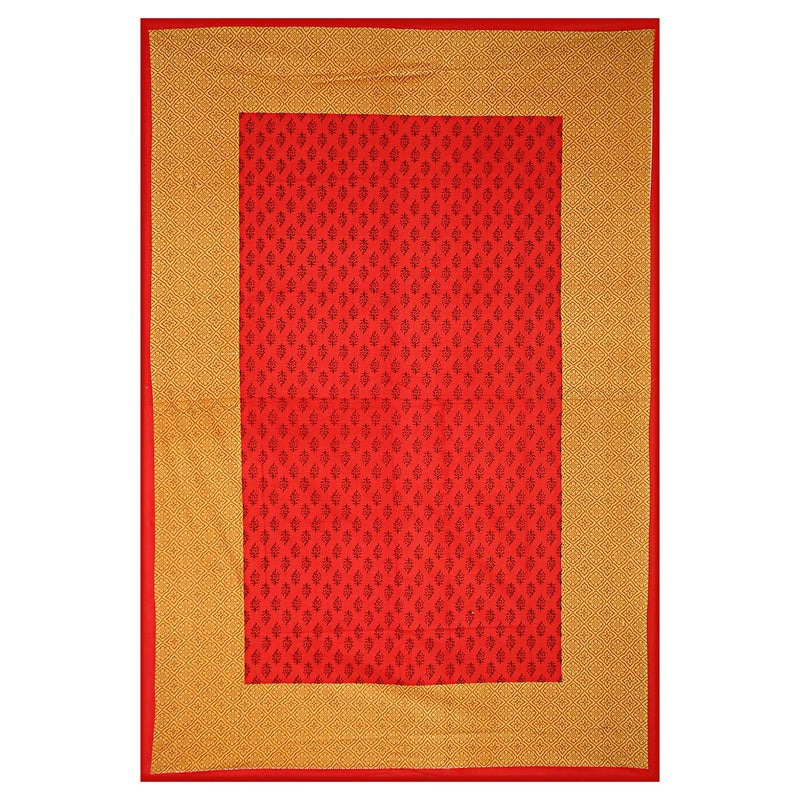 BedZone 180 TC Cotton Rajasthani Jaipuri Single Bed Sheet with One Pillow Cover Red - Image 2