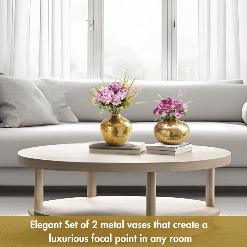 Behoma Metal Flower Vase for Home Decor Table Decorative Item for Bedroom Living Room Office Best Gift for Wedding Festivals Birthday Golden Set of 2 Flower not Included - Image 2