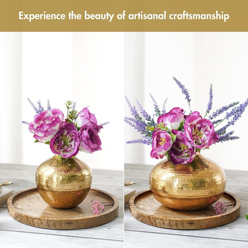 Behoma Metal Flower Vase for Home Decor Table Decorative Item for Bedroom Living Room Office Best Gift for Wedding Festivals Birthday Golden Set of 2 Flower not Included - Image 3