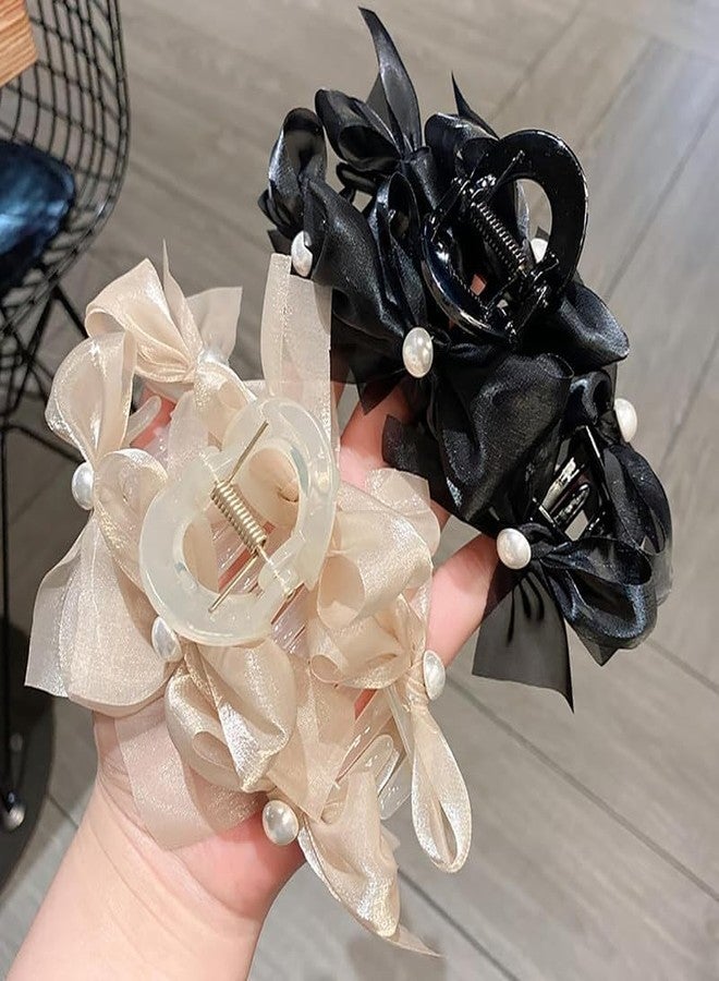 CHIROGRAPHY مجموعة مشابك شعر من قطعتين من CHIROGRAPHY، مشبك شعر أسود وأبيض، مشابك كبيرة للشعر الكثيف، مشابك شعر لامعة، إكسسوارات تصفيف شعر للنساء والفتيات | طقم بلونين - Image 5