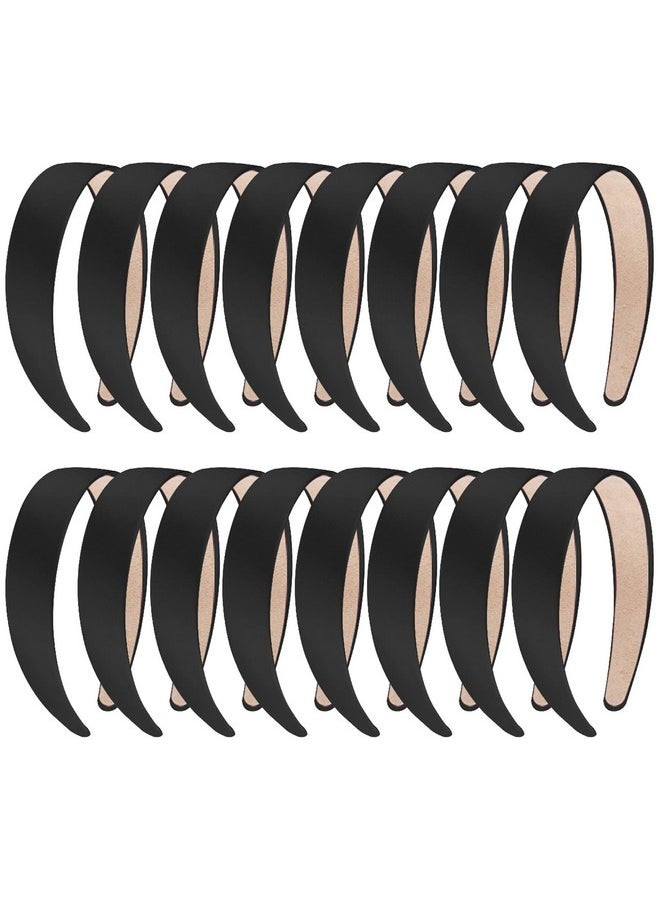 SIQUK Iquk 16 Pieces Black Satin Headbands 1 Inch Headband Diy Hair Headband Plain Headbands Satin Hard Headbands For Women And Girls  - Image 1