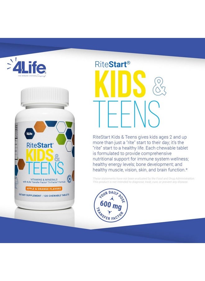 4life - 4Life RiteStart Kids & Teens - Apple and Orange Flavors - 22 Essential Vitamins and Minerals - Ages 2 and Up - Immune System Support Transfer Factor - Brain Support - 120 Chewable Tablets - Image 1