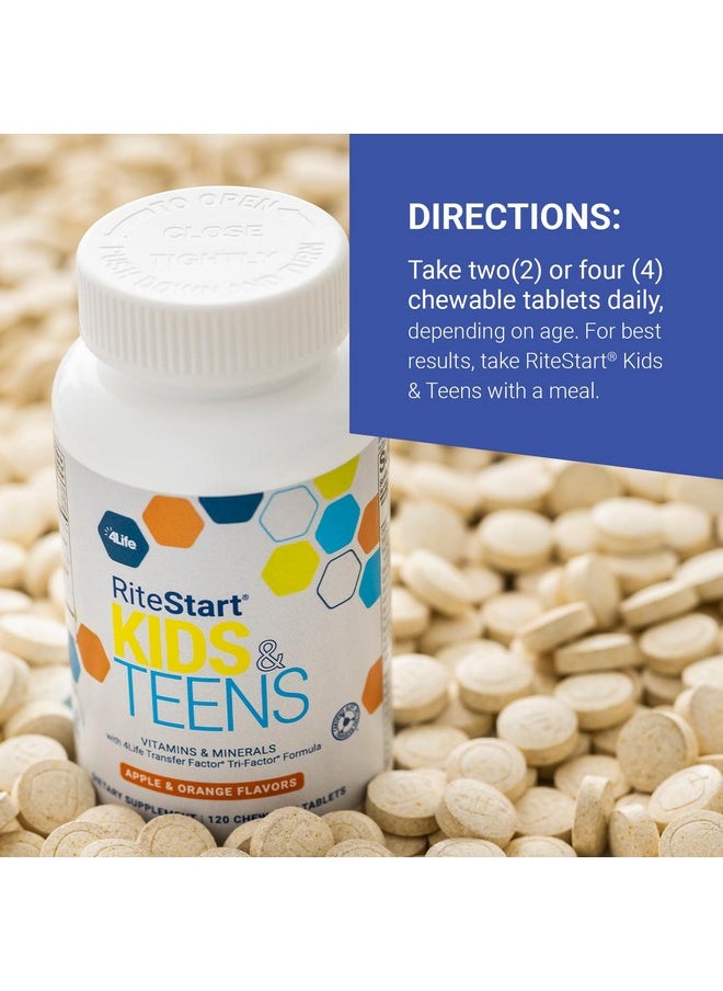 4life - 4Life RiteStart Kids & Teens - Apple and Orange Flavors - 22 Essential Vitamins and Minerals - Ages 2 and Up - Immune System Support Transfer Factor - Brain Support - 120 Chewable Tablets - Image 1