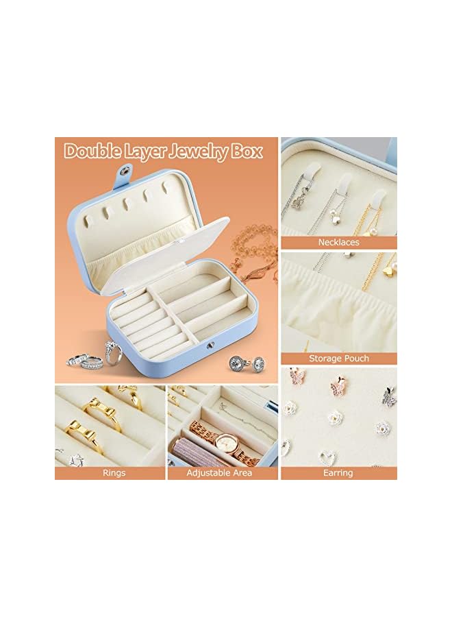 PROMASS Jewelry Box, Portable Leather Travel Jewelry Organizer Case Small Jewelry Box Storage With Four Transparent bag Jewelry Containers Gift For Girls, Blue - Image 2
