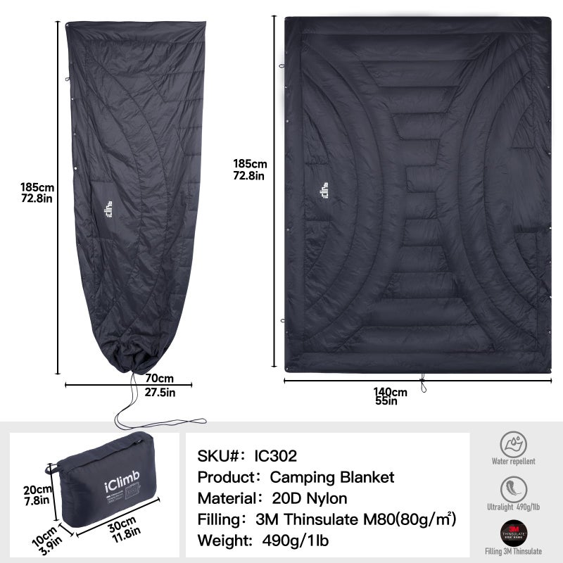 iClimb 3M Thinsulate Insulation Warm Camping Blanket Ultralight Compact (Dark Grey, 1 lb) - Image 5