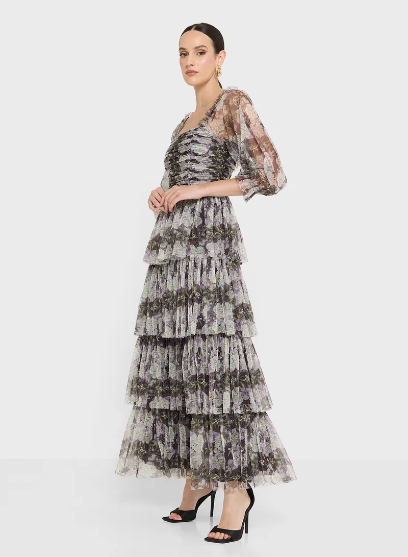 Anaya With Love Mesh Ruffle Detail Off Shoulder Tiered Maxi Dress