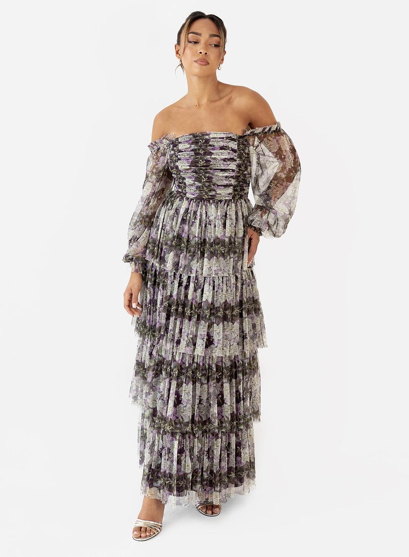 Anaya With Love Mesh Ruffle Detail Off Shoulder Tiered Maxi Dress - Image 1