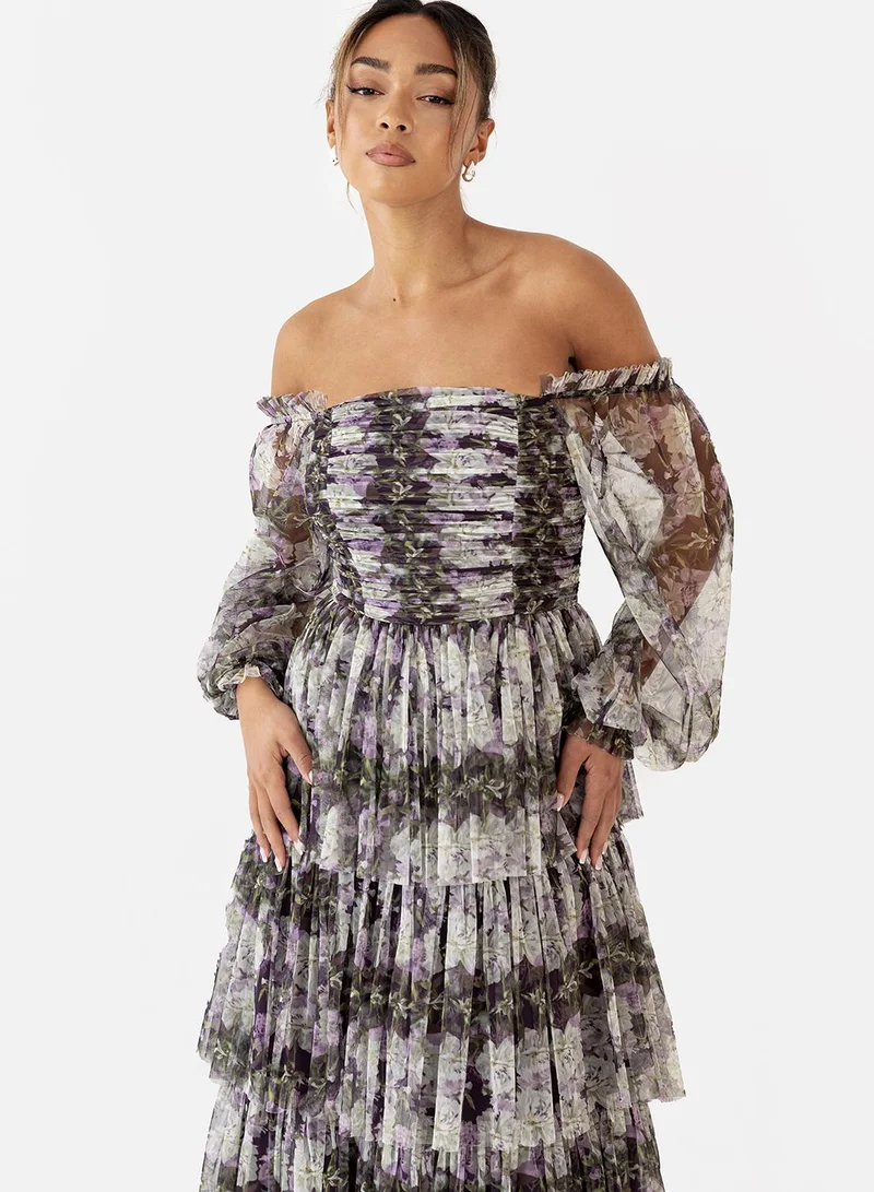 انايا ويذ لوف Mesh Ruffle Detail Off Shoulder Tiered Maxi Dress